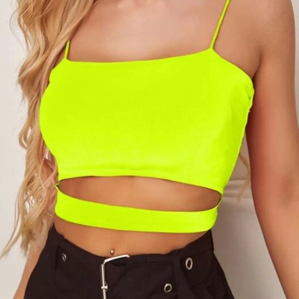 Neon yellow cutout cropped cami top